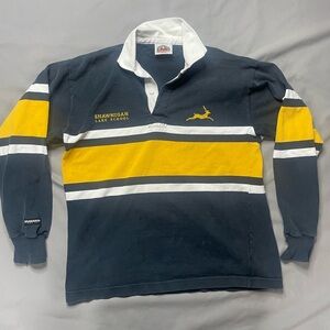 VTG Barbarian Rugby Wear Mens XL Shawnigan Lake Yellow Navy Blue Striped Shirt